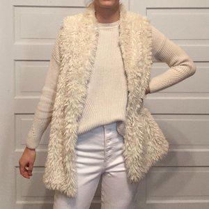Cream Colored Faux Fur Tunic Vest, lined
